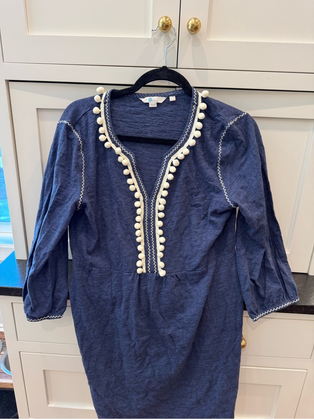 Boden Navy Dress with White Pom-Pom Trim